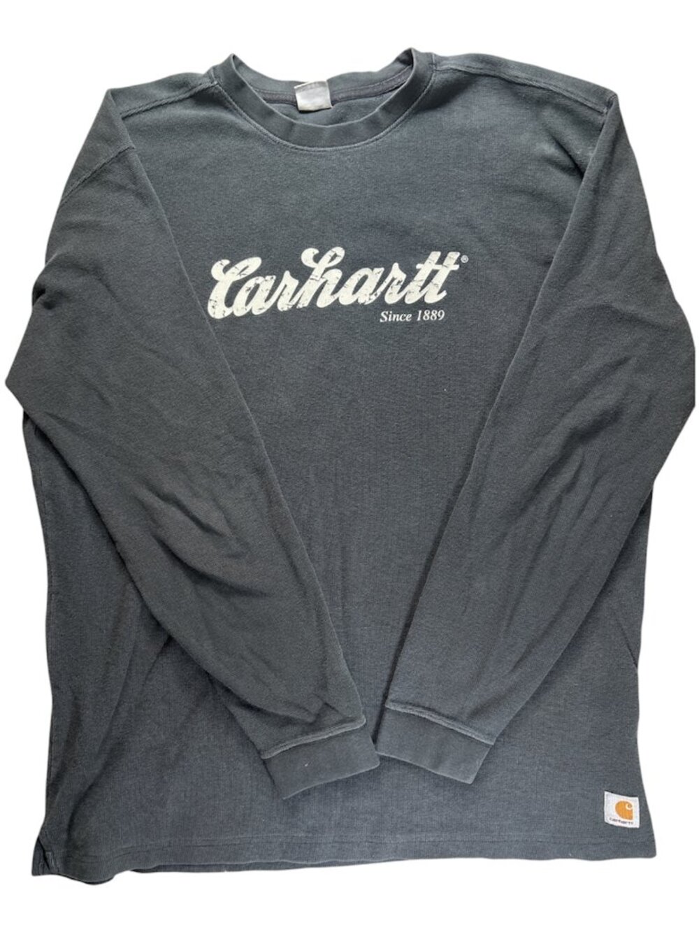 Vintage Y2K Carhartt Men's Tall Crewneck Shirt Gray White Logo Long Sleeve XL